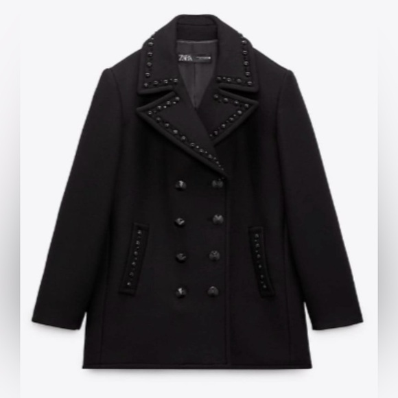 🌷SOLD 🌷ZARA Black Wool Blend Studded Double-Breasted Coat/Jacket | Medium | NWT - Picture 4 of 13